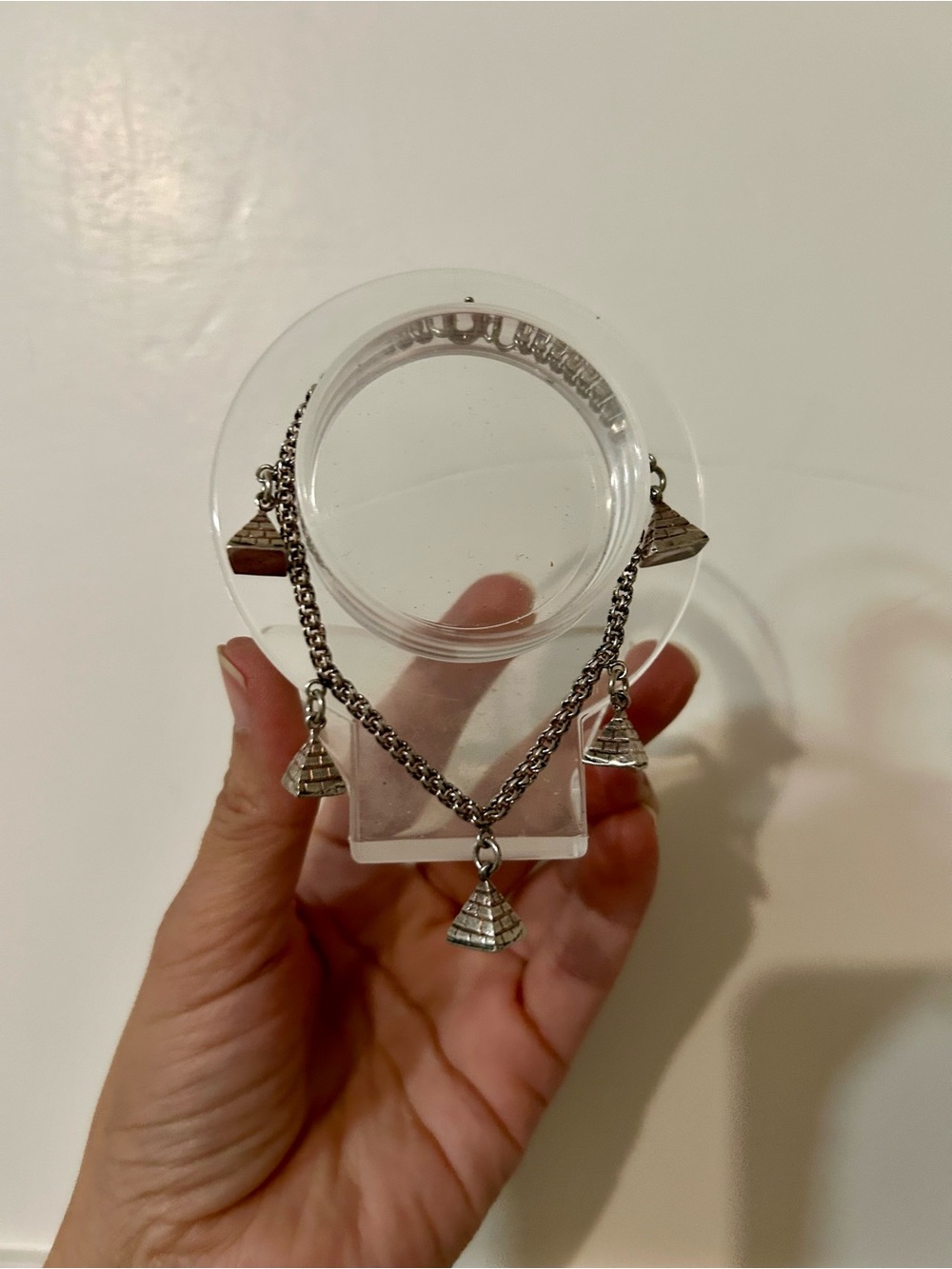 Sterling Silver 925 Bracelet Egyptian Pyramid Charms Vintage Spring Clasp